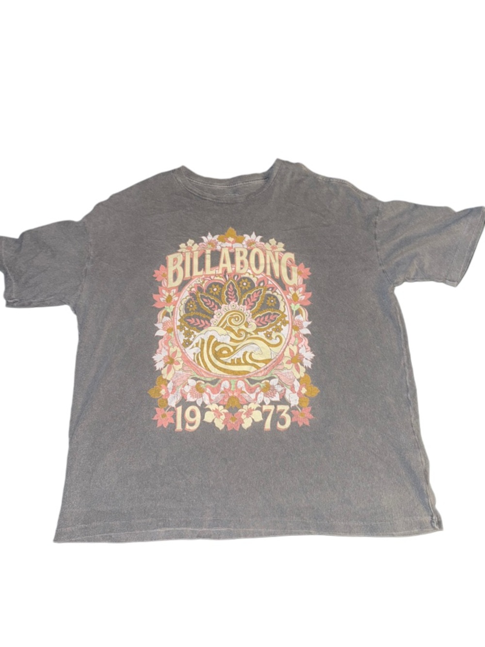 Billabong Gray Tee with Pink & Gold Floral Crest